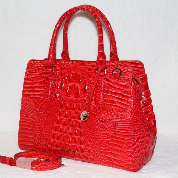 BRAHMIN Small Finley Satchel Sriracha Red Melbourne Leather Purse Tote Bag - Picture 4 of 9